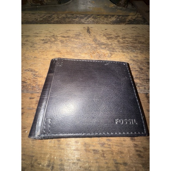 Fossil Genuine Black Wallet Bifold Leather Credit Card Billfold‎ - Picture 1 of 5